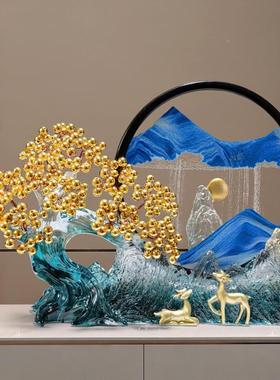 水晶发x7557742财树流沙式画摆件新中厅玄关办公室桌面装黄饰客品