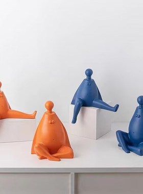 卡通坐姿女孩男孩吹泡泡s抽象人物摆件样板间儿童房玄关琵琶装饰