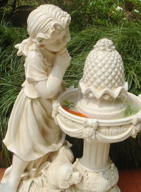 欧式玻璃钢人物雕塑艺术品客厅户外落地摆设可定制作女孩流水喷泉