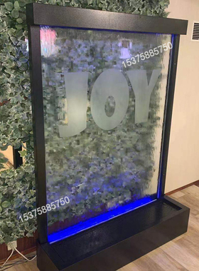 玻璃流水墙入户隔断水幕喷泉灯光室内玄关庭院装饰造景水幕墙屏风