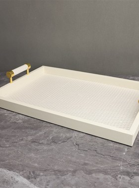 美式白色托盘果盘摆件样板房售楼部卧室书房客厅桌面玄关软装饰品