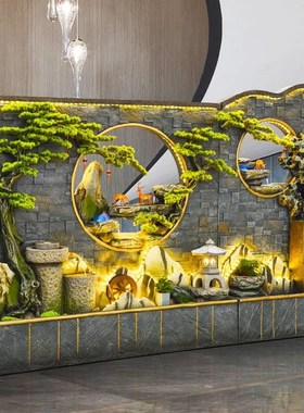 玄关隔断庭院装饰水幕墙流水墙屏风酒店客厅假山鱼池喷泉景观摆件