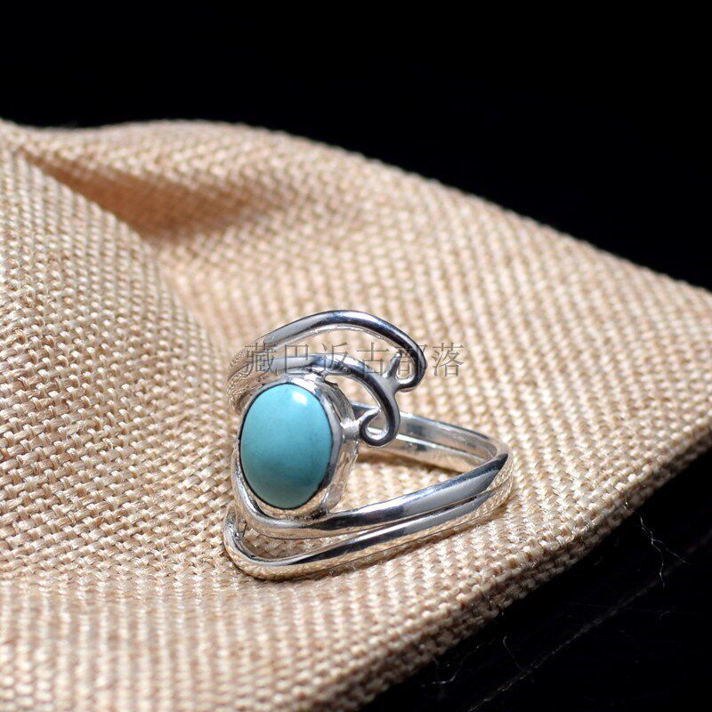 Handmade silver ring with turquoise ring, handmade ring, Tibetan ethnic style index ring