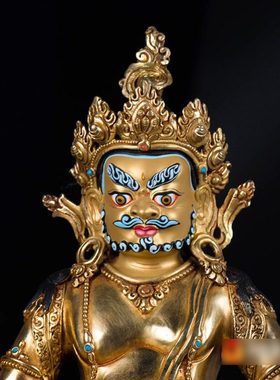 藏巴拉雕花尼泊尔手工10寸铜全鎏金《黄财神》铜像 居家室内摆件