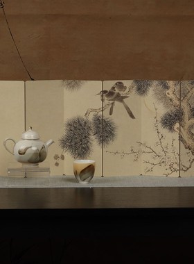 新中式双面小屏风竹花鸟仿古复古茶桌I禅意茶配件中国风创意摆件