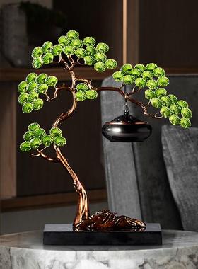 新中式禅意摆件珐琅彩迎客松客厅吊式香炉檀香盘室内熏香玄关装饰