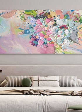 沙发背景墙纯手绘装饰画玄关彩色肌理油画抽象壁画客厅奶油风挂画