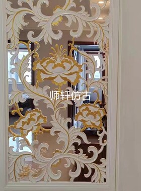 东阳木雕实木白蜡欧式洋花椴木手工雕花K板隔断电视背景墙雕刻定