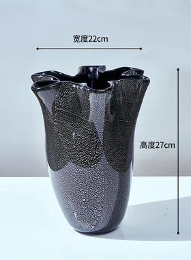 中古创意简约轻奢花口琉璃花酒店会所瓣02软装风花艺瓶装饰摆件