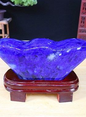 精品蓝水晶原石摆件奇石 家居摆件 带底座