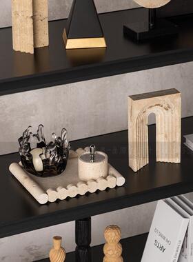 Wabi-Sabi风格黑金黄石灰华艺术饰品客厅酒柜现代样板房开放式网