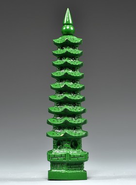 绿色木雕刻9层文昌塔摆件实木头九层文昌塔家居客U厅办公室装饰品