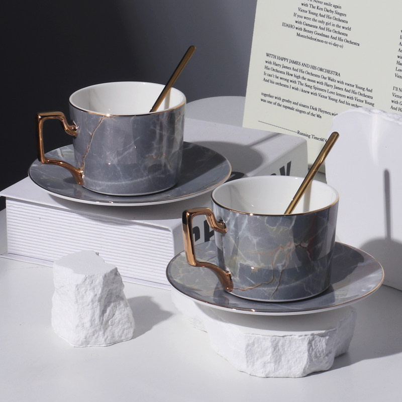 高档枪灰咖啡杯碟套装 欧式茶杯英式下午茶茶具陶瓷高档结婚礼物,淘宝优惠券,粉丝福利购,淘宝优惠卷