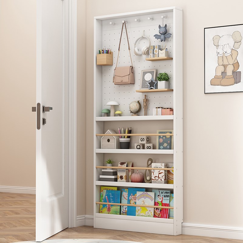 Perforated board storage rack solid wood door behind floor rack sandwich ultra-thin bookshelf storage P rack cheese thin cabinet with narrow gap