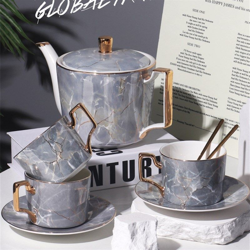 高档枪灰咖啡杯碟套装 欧式茶杯英式下午茶茶具陶瓷高档结婚礼物,淘宝优惠券,粉丝福利购,淘宝优惠卷