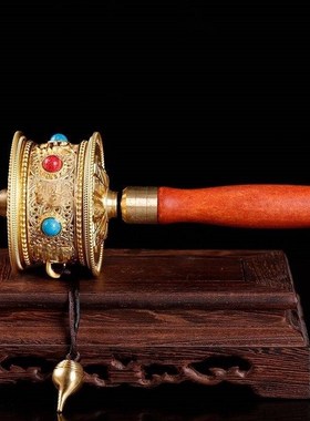 藏族转经简手摇金轮吊坠手持转金桶藏式金转筒旅拍摄道具底座摆件