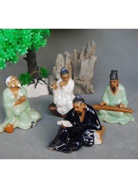 饮酒读书公吹萧h弹琴假山盆景摆件人物造景装饰品家居书桌台架装