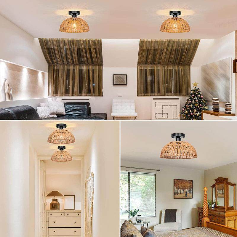 藤厅制吊灯西米亚格的风吊灯篮子35编织的圆顶厨房岛波客厅餐吊灯,淘宝优惠券,粉丝福利购,淘宝优惠卷