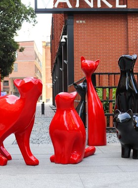 户外抽象几何卡通猫雕塑网红店铺门口草坪动物景观玻璃钢猫咪摆件