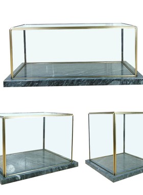 大理石方形玻璃罩摆件现代简约样板房G间展厅工艺品展示陈列防尘