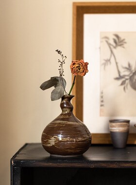 粗陶手工福缘花器日式复古创意粉引水培花瓶家居陶瓷工艺品摆件
