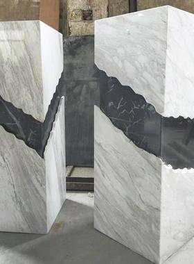 酒店大厅雕塑台大理石柱子摆台别墅样板房工艺品底座玄关摆件基座