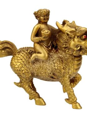 黄铜麒麟送子麒麟摆件麒麟驮男孩女孩一对金童玉女家居创意工艺品