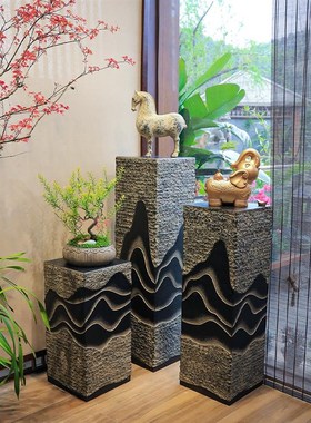 新中式流水展示柱摆件彷古玄w关装饰柱产品陈列展示台落地装饰底