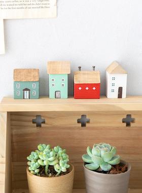 阿楹木质迷你治愈小摆件置物书架拍摄道具房子微缩场景工位装饰