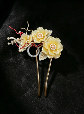 原创手工琉璃花朵古风汉服发簪