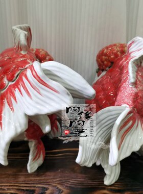 陶瓷工艺品 石湾公仔 金鱼摆件 对鱼 中式家居 玄关电视柜装饰