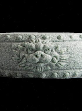 逗兽记 青砂石麒麟兽首大鼓底座家居办公桌面装饰摆件底托架配件