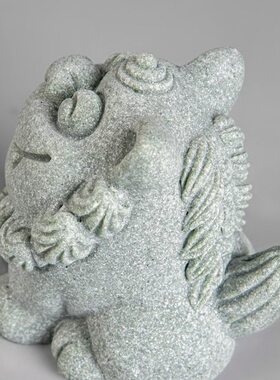 逗兽记新中式风狮爷铜钱办公玄关装饰摆件青砂石鱼缸饰品造景摆件