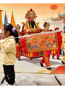 潮汕传统小锣鼓标旗乡里劳热营老爷民俗巡游潮汕文创摆件非遗文化