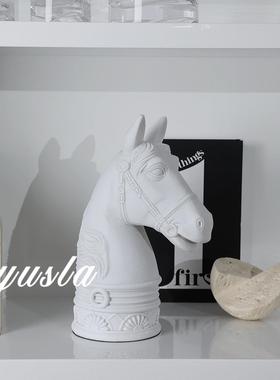 客意式简单家树脂黑白马头雕塑CMJ艺楼术摆件售部厅电视柜居软装