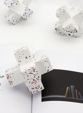 代简约几形水磨石/摆件件书房书桌镇纸摆样板房创意现装饰何品