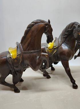 做旧铜生肖马站一对摆古玩8640280收黄藏铜设仿紫马铜鎏金马摆件