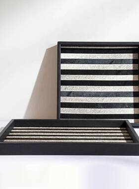 白格子条纹马托DMO盘毛摆黑件酒店样板家置物桌面装饰品现代摆架