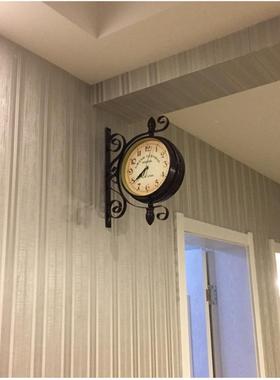 式乡复古装饰铁艺上装墙饰挂件铁艺仿古双面美钟可旋转挂OCP村钟