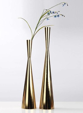 简约后现代花瓶金属o艺术窄口异型轻奢棱面花器客厅陈列架摆件饰