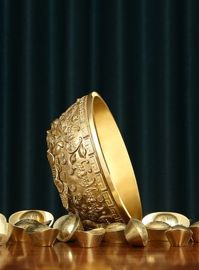 实心纯铜聚宝盆摆件办公室铜聚宝盆客厅装饰品聚宝盆礼品摆件