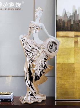 人雕美女时钟欧式家居件客厅物ST348创意台钟酒柜电视柜时摆钟塑