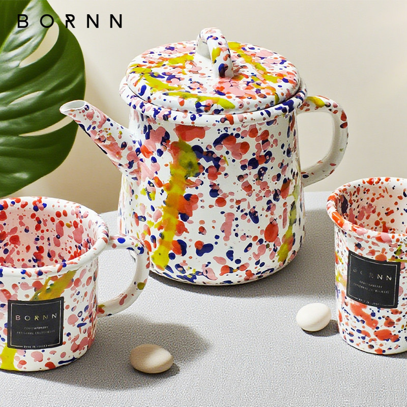 土耳其bornn搪瓷餐具手工珐琅盘子牛奶杯沙拉碗