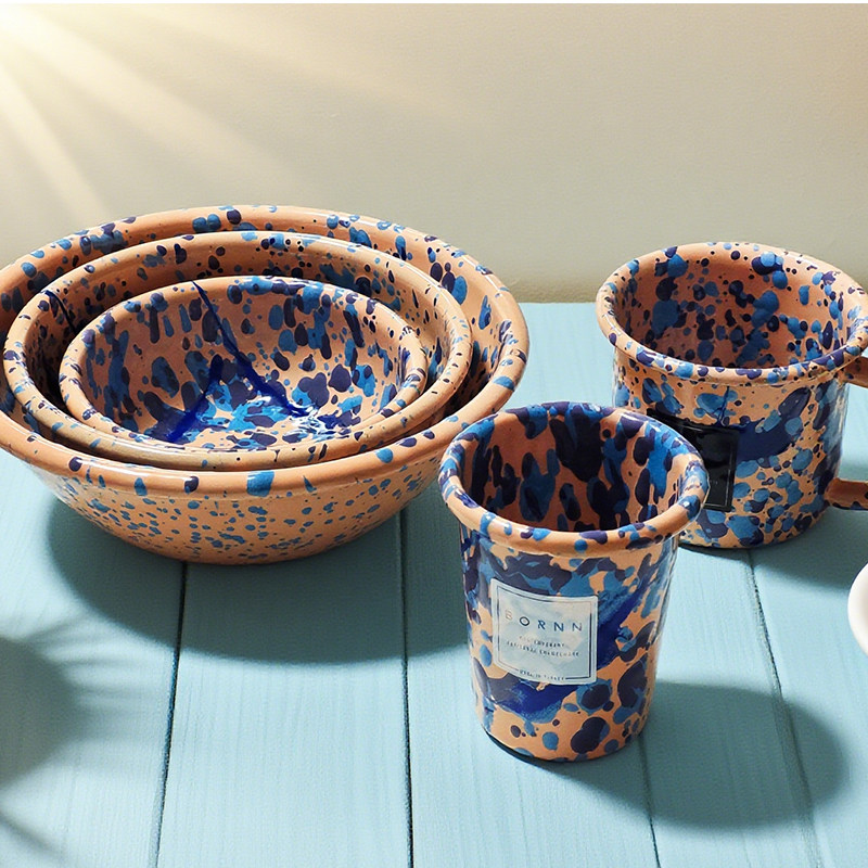 土耳其Bornn手工搪瓷碗盘，家用沙拉托盘珐琅餐具