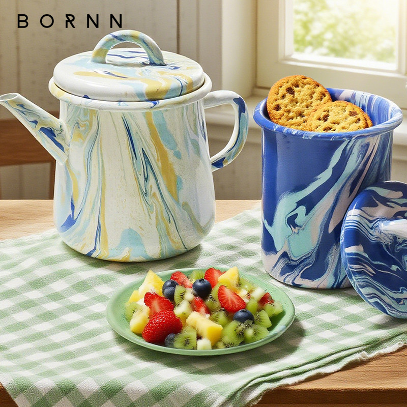 土耳其bornn搪瓷餐具套装 大理石纹餐盘马克杯燕麦碗方盘