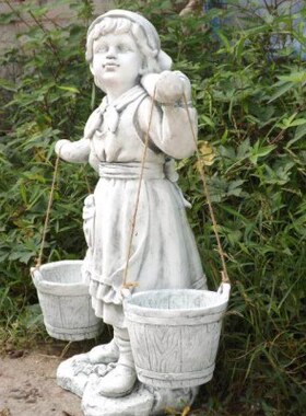 地中海田园风格摆设庭院花园阳台装饰挑水桶女孩多肉绿植花盆花桶