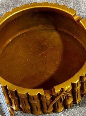 古玩铜节竹节烟灰缸摆件创意精工黄铜节家高升老CRW铜黄烟具居装