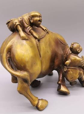 自古铜玩器藏铜牛和孩收童温馨和谐轻松DLG然器型厚重做工精细