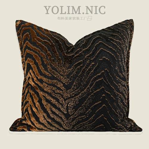『QKW河』高中古风山黑金变虎纹沙发抱枕高级感渐样板端间软装靠 - 图2