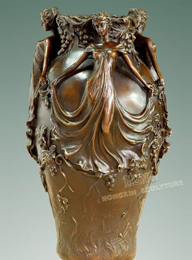 铜雕塑三少女花瓶EP489欧式人物工艺品酒店客厅书房家居桌面摆件